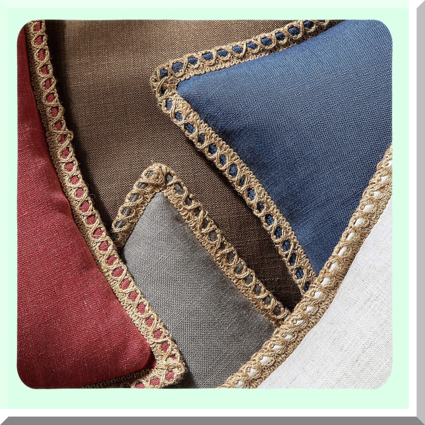 Rustic Farmhouse Burlap Linen Pillow Covers - Set of 2 Decorative Throw Pillow Covers with Tailored Edges - Red 20x20 inches, 50x50 cm