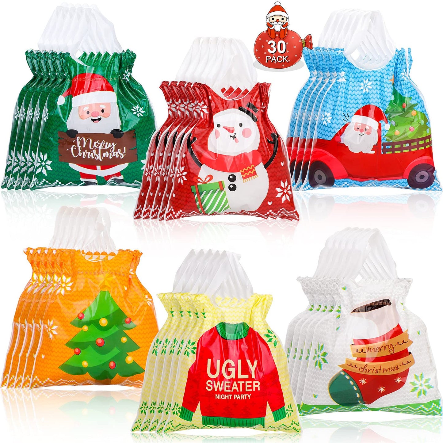 30 Pack Drawstring Gift Bags for Holidays and Parties