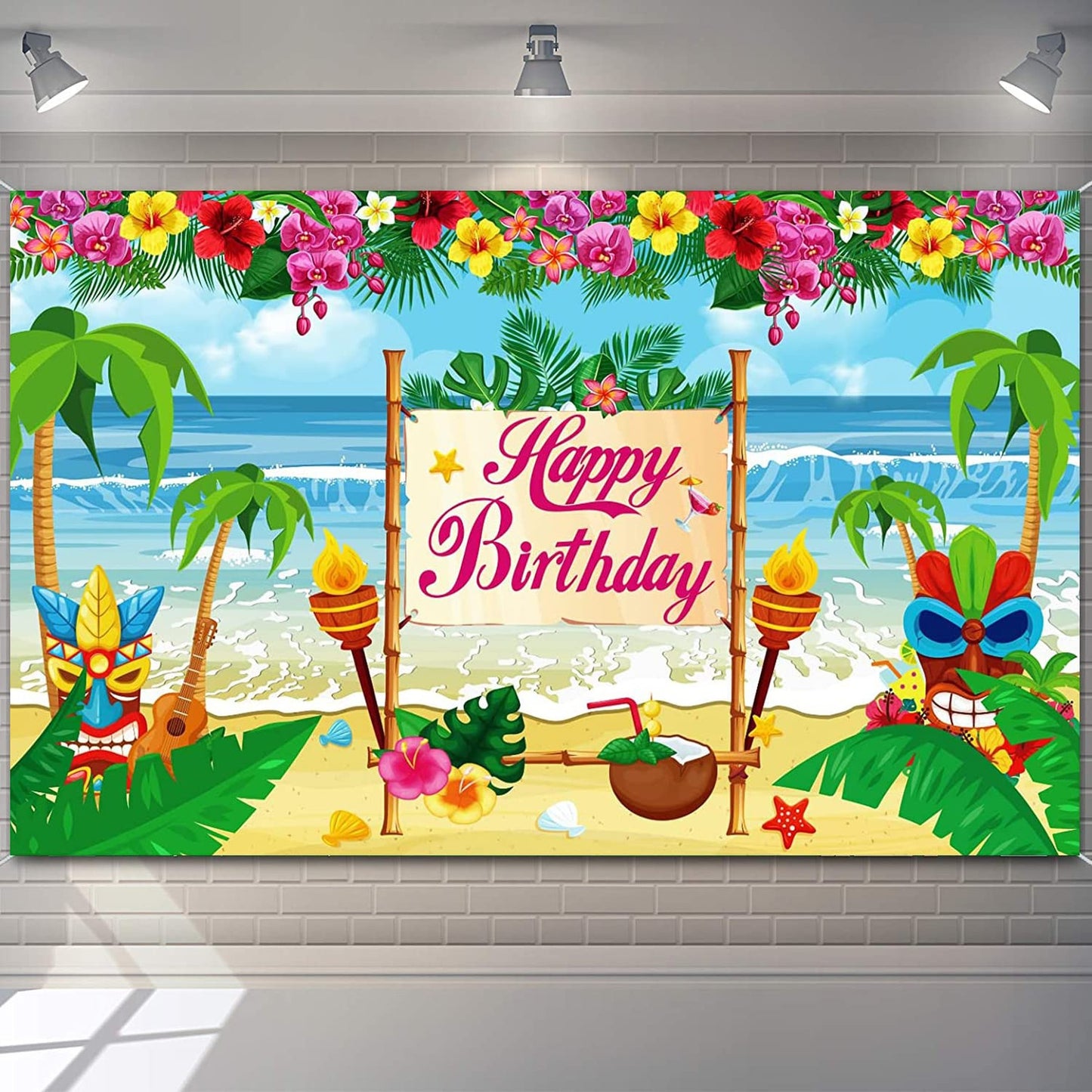 Tropical Luau Aloha Party Pack - Hawaiian Summer Beach Decor Set with Backdrop, Banner, and Photo Booth Props for Luau Birthday Celebration