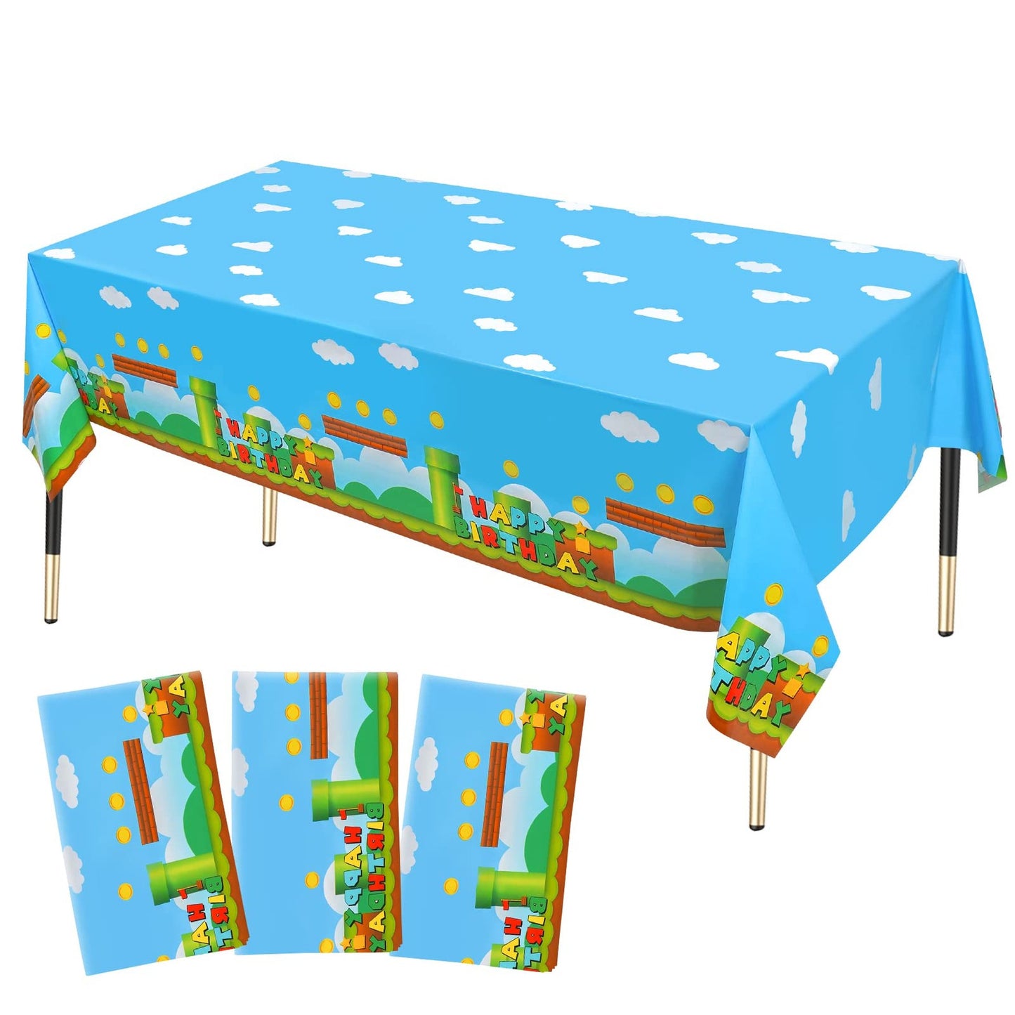 Video Games Party Tablecloth Set - 3 Pack Plastic Table Cover for Video Games Birthday Party Decorations - 86.6 x 51.2in - Gaming Theme Decor