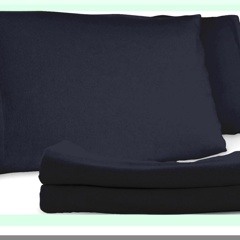Navy Flannel Cotton Pillowcase Set - Envelope Enclosure GOTS Certified - 2 Pack Soft Pillow Cases - Cozy Bedding Accessories