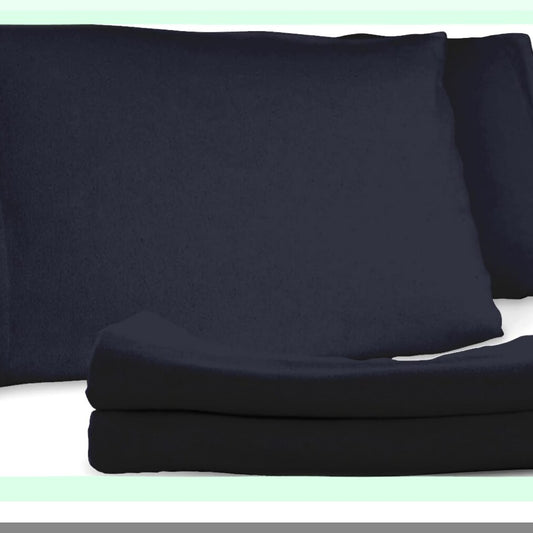 Navy Flannel Cotton Pillowcase Set - Envelope Enclosure GOTS Certified - 2 Pack Soft Pillow Cases - Cozy Bedding Accessories