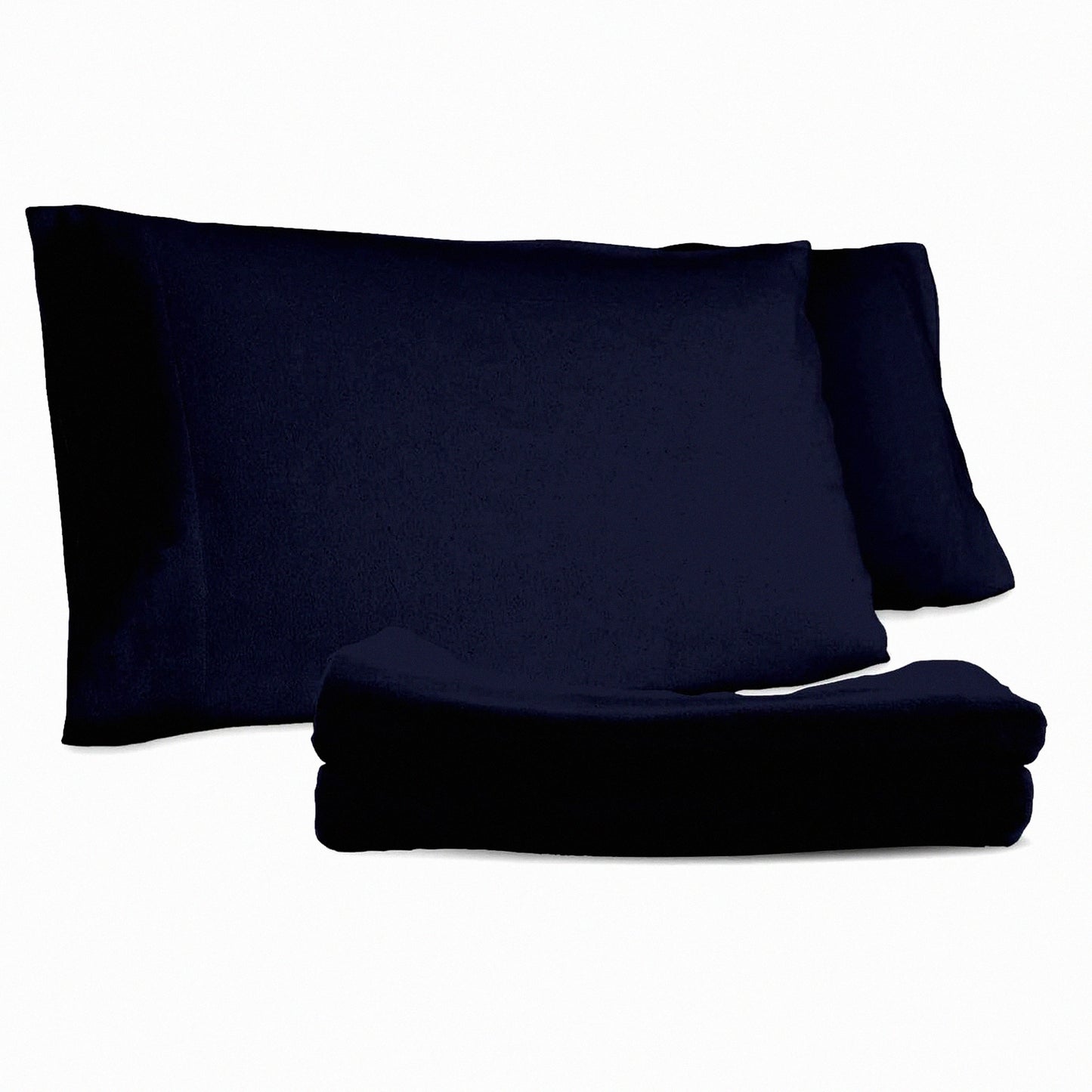 Navy Flannel Cotton Pillowcase Set - Envelope Enclosure GOTS Certified - 2 Pack Soft Pillow Cases - Cozy Bedding Accessories