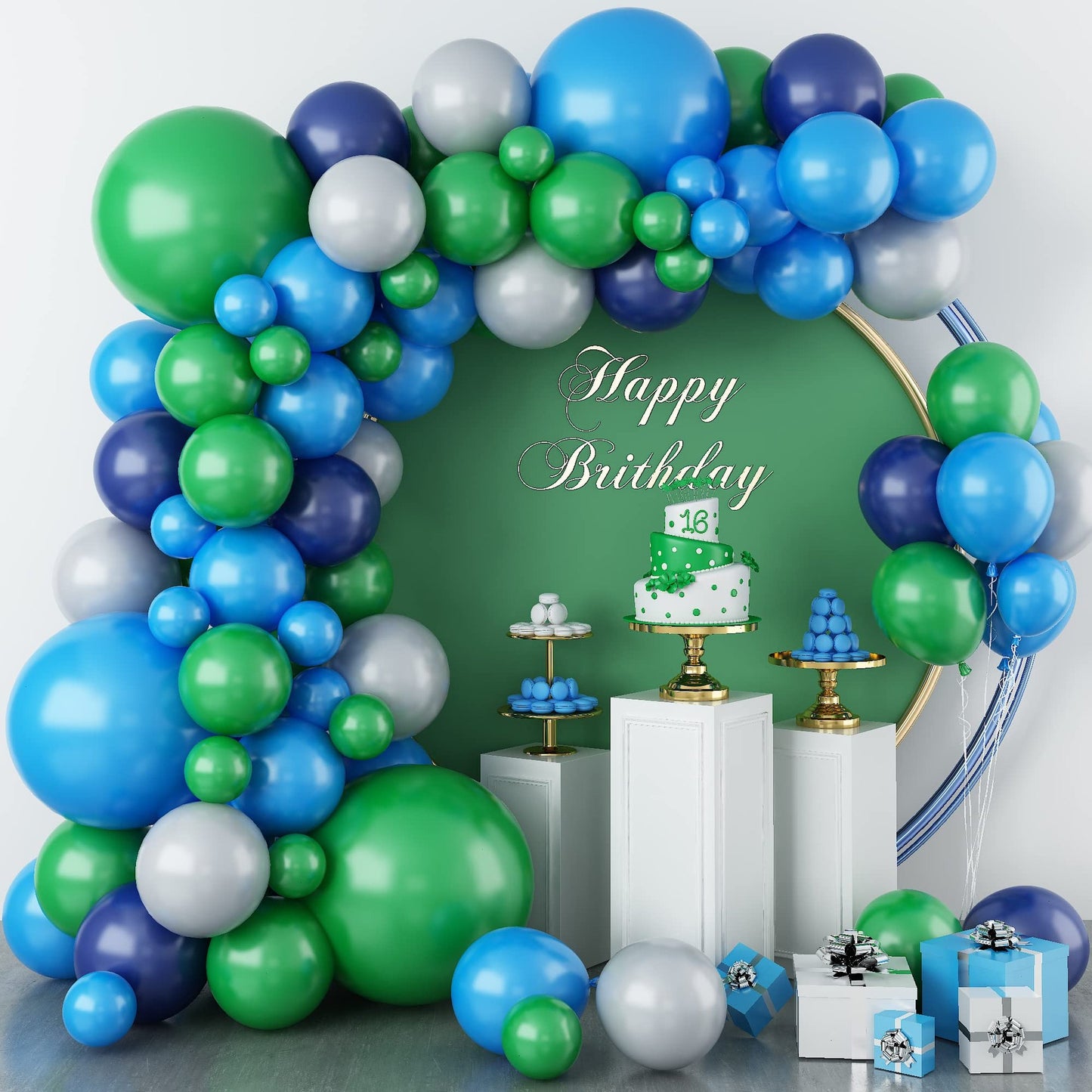 Jungle Dreams Balloon Garland Kit - Dark Green Navy Blue Arch with Ribbon for Boy Girl Party Birthday Baby Shower Wedding Graduation Decor