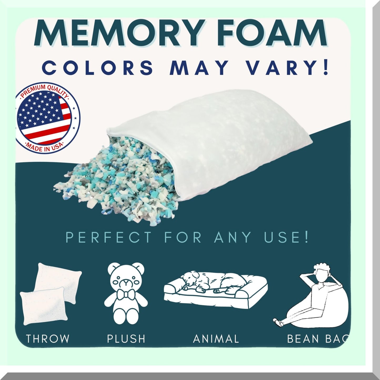 USA Foam Fill - 10 LB Bean Bag & Couch Refill | Memory Foam Stuffing for Chair, Pillow & Cushions | Premium Filler for Furniture & Home Decor