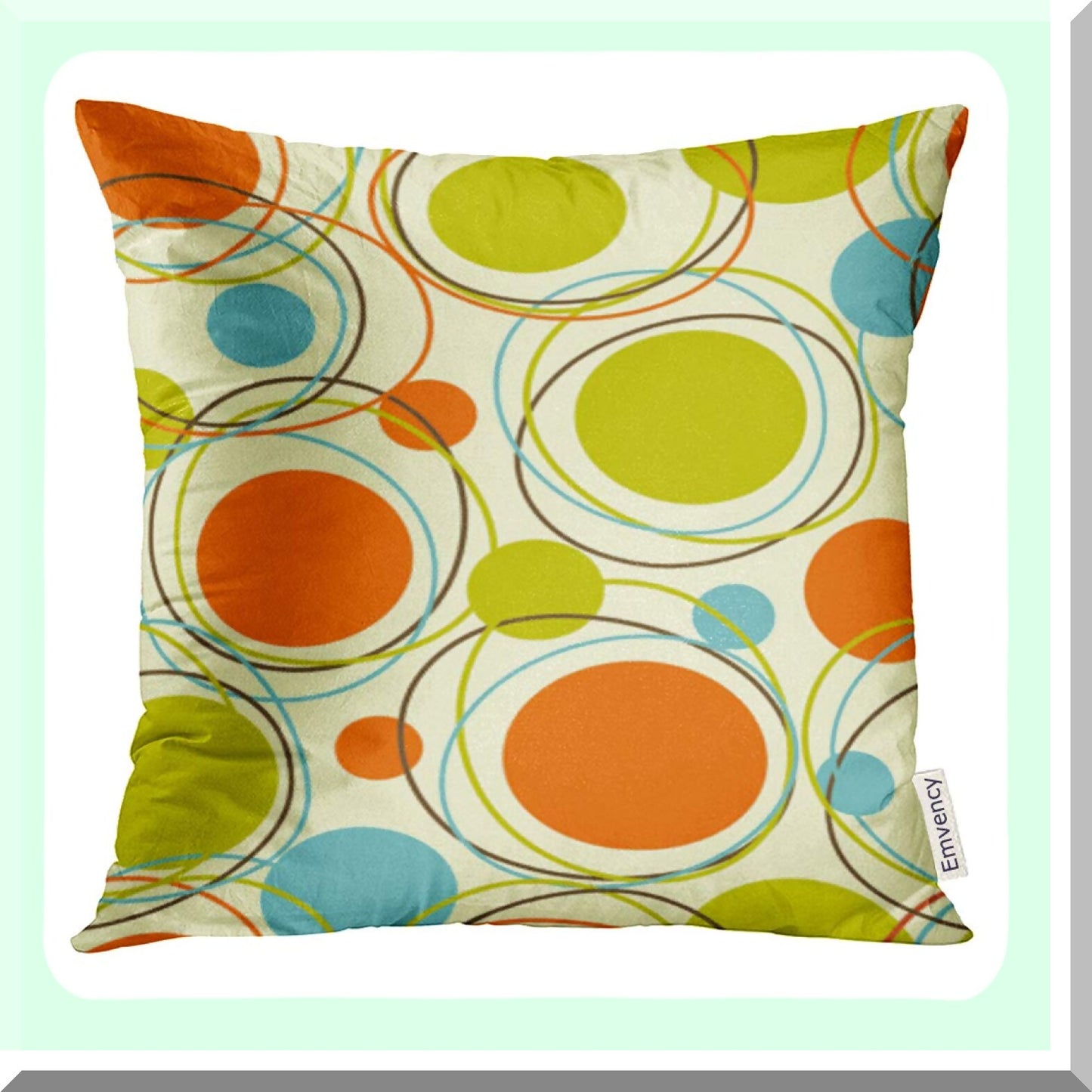 Retro Abstract Mid Century Modern Decorative Pillow Cover - Colorful 1950s 1960s Home Decor Square 16x16 Inches Pillowcase
