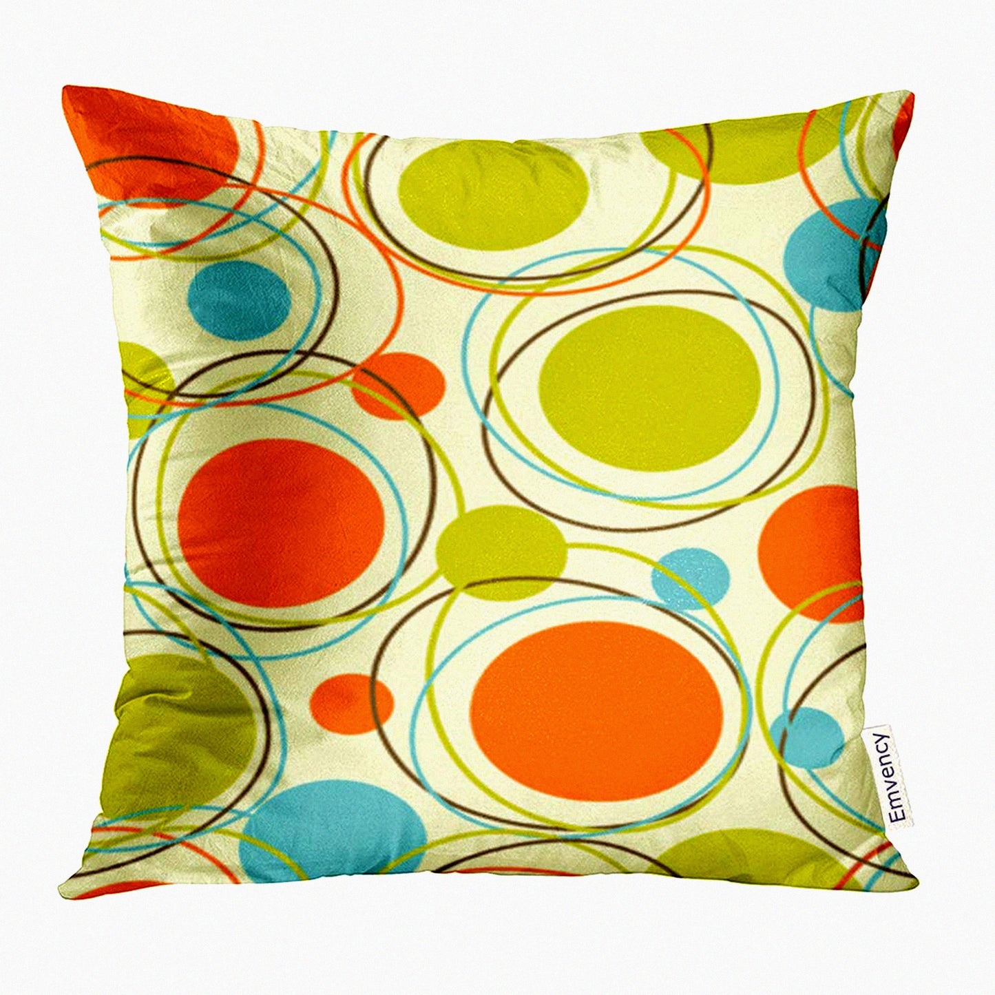 Retro Abstract Mid Century Modern Decorative Pillow Cover - Colorful 1950s 1960s Home Decor Square 16x16 Inches Pillowcase
