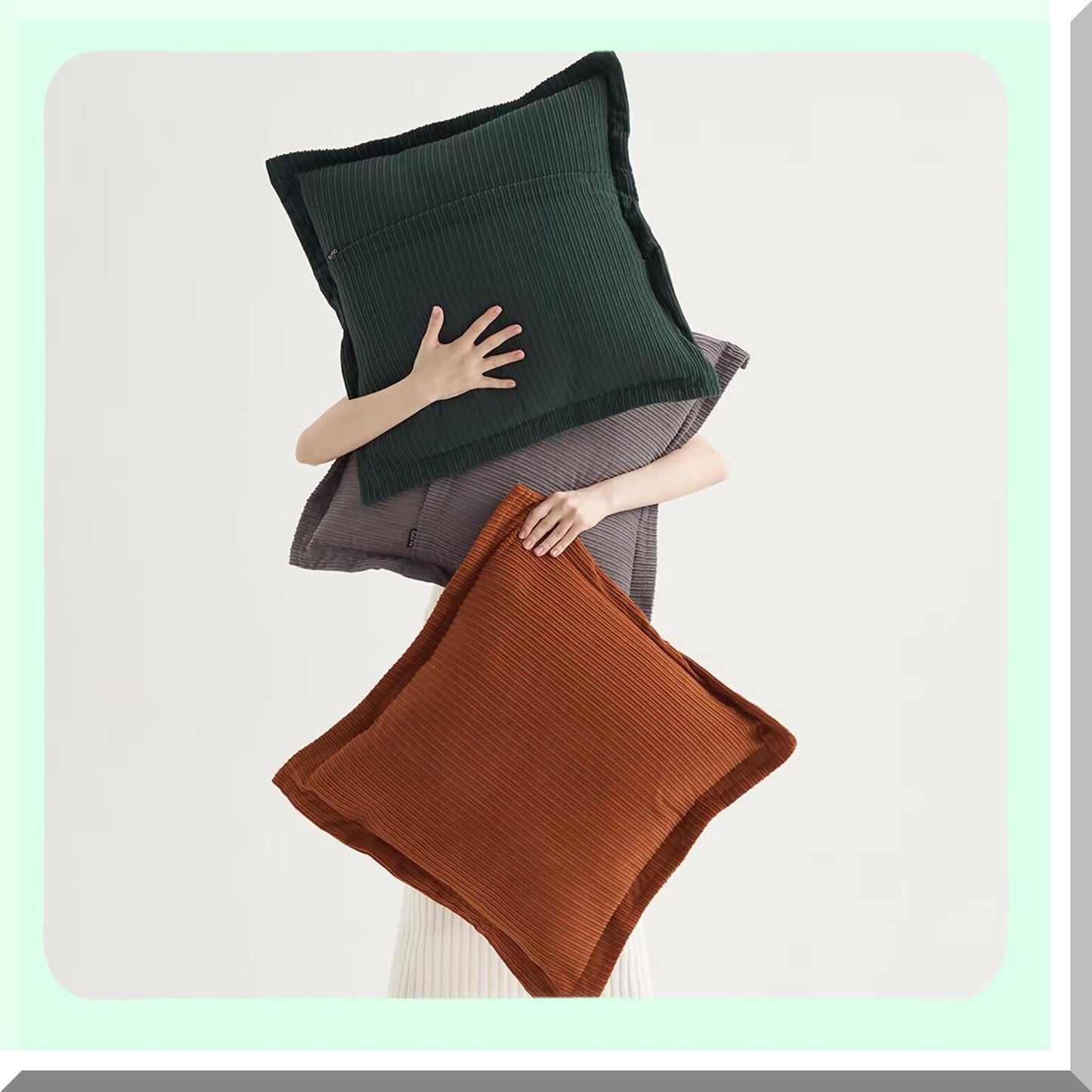 Boho Chic Corduroy Pillow Cover Set - 20x20inch Decorative Throw Pillow Covers in Neutral Grey, Dark Green, and Rust - Super Soft Textured Apartment Decor for Living Room Sofa Couch