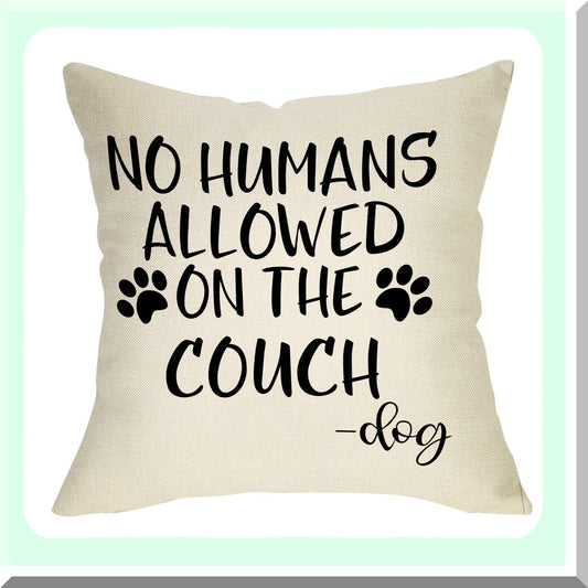 Autumn Dog Lover Farmhouse Pillow Cover - No Humans Allowed Sign Decor - Seasonal Cushion Case for Sofa Couch - 20 x 20 Cotton Linen Home Decoration