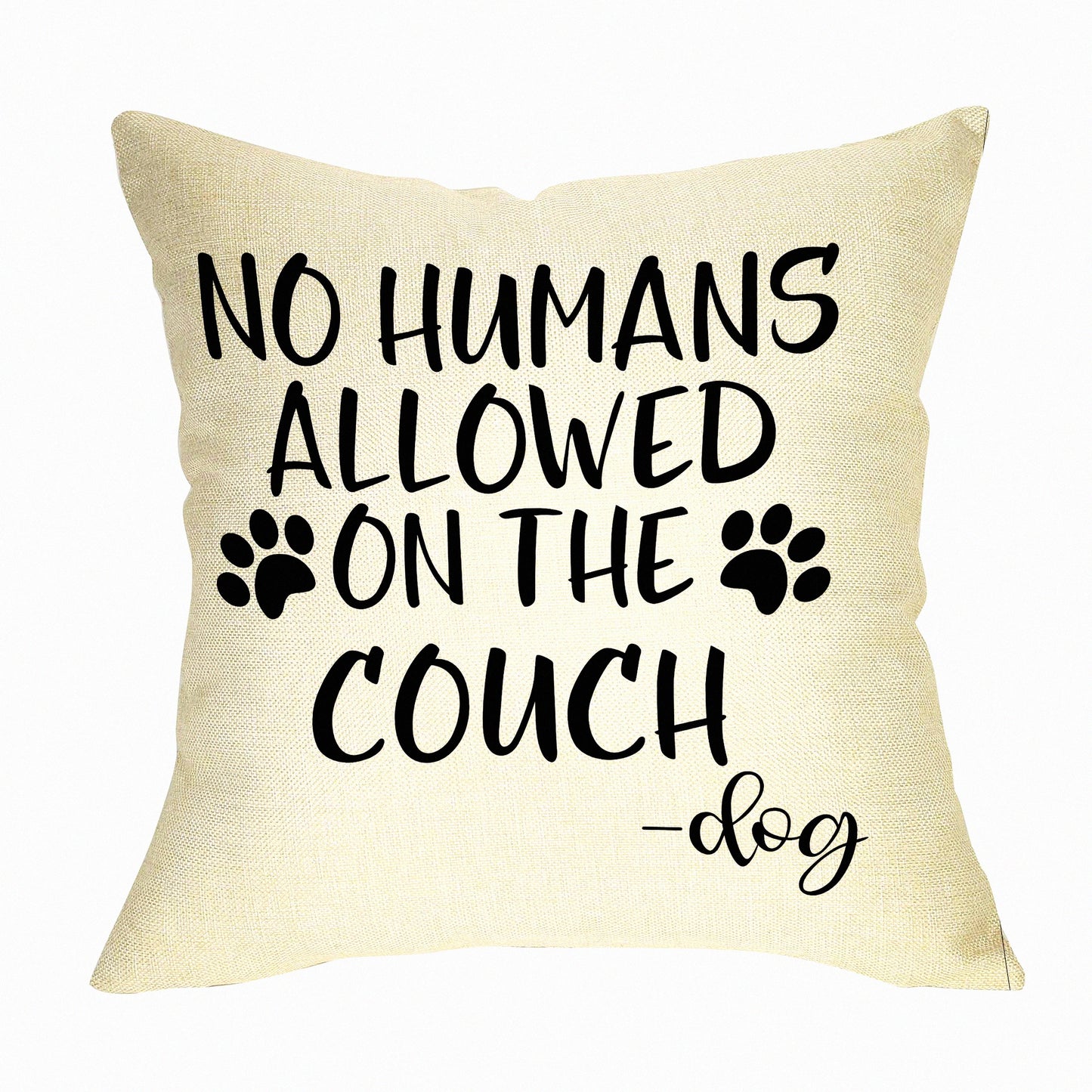 Autumn Dog Lover Farmhouse Pillow Cover - No Humans Allowed Sign Decor - Seasonal Cushion Case for Sofa Couch - 20 x 20 Cotton Linen Home Decoration