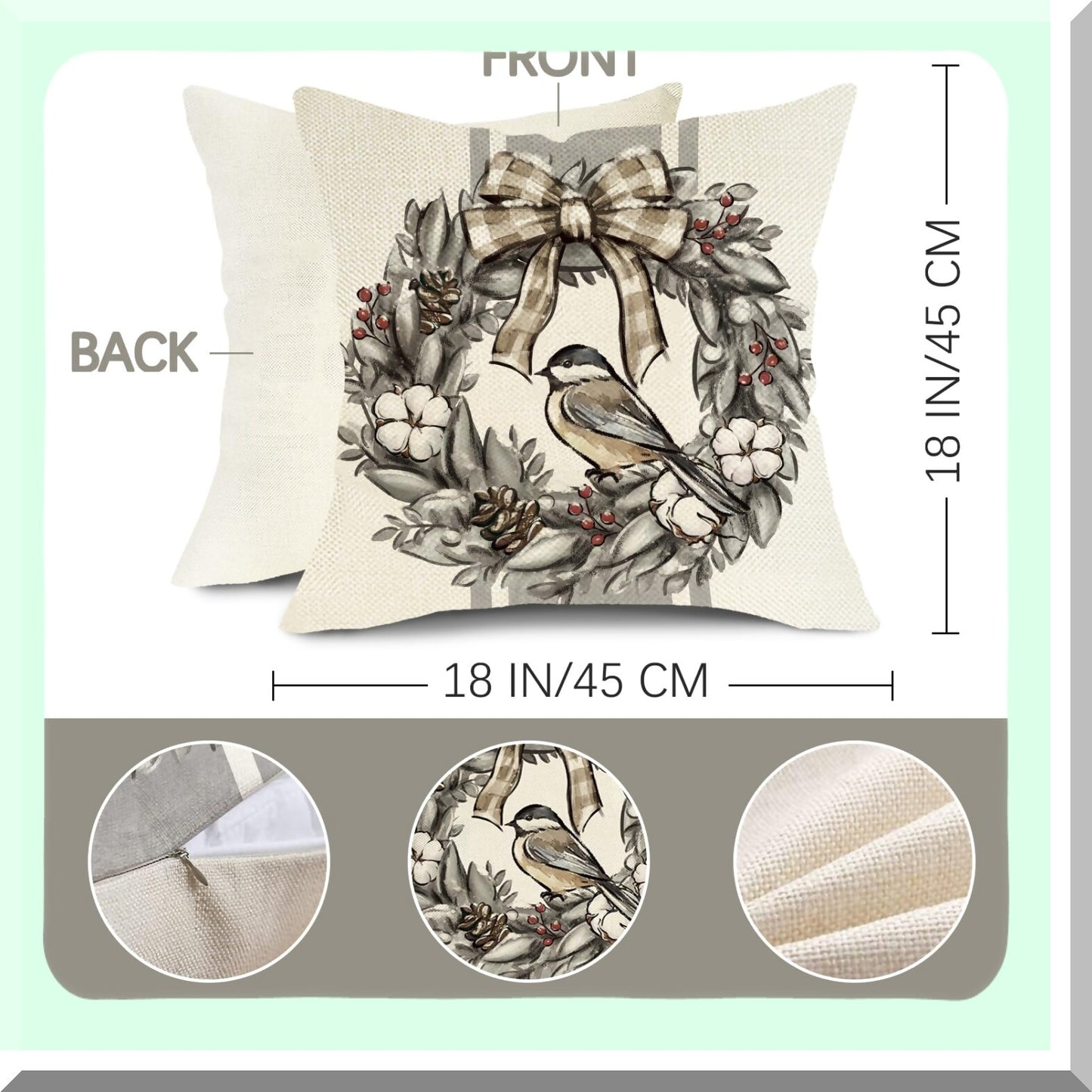 Winter Wonderland Snowman Decorative Pillow Covers Set - Let It Snow Truck Tree Porch Outdoor Home Decor - Holiday Seasonal Couch Cushion Case - White Stripe Gloves Wreath Theme - 18x18, Pack of 4