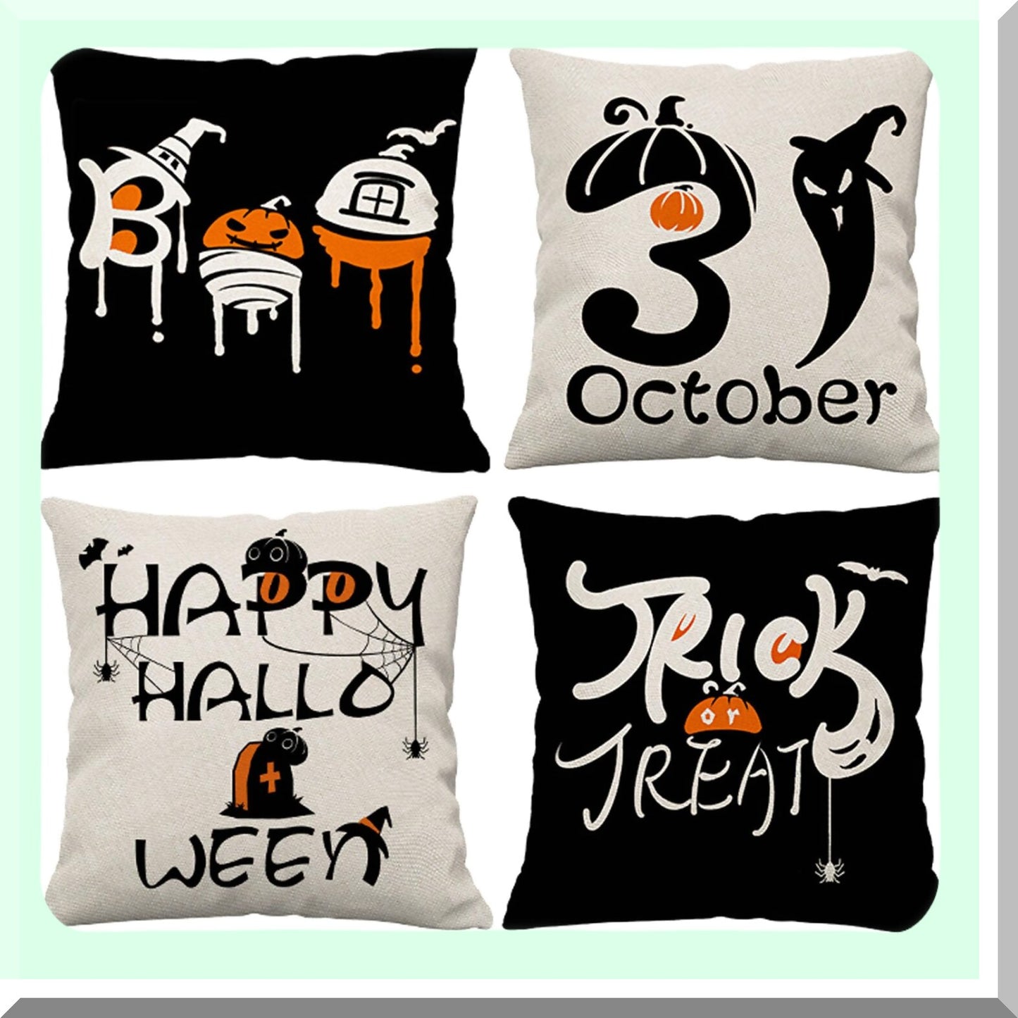 Spider Web Trick or Treat Pillow Cover Set - 20x20 Black White Cotton Linen Sofa Decor Cushion Case Outdoor Home Throw Pillowcases 4-Pack