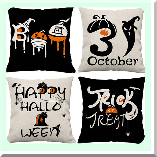 Spider Web Trick or Treat Pillow Cover Set - 20x20 Black White Cotton Linen Sofa Decor Cushion Case Outdoor Home Throw Pillowcases 4-Pack