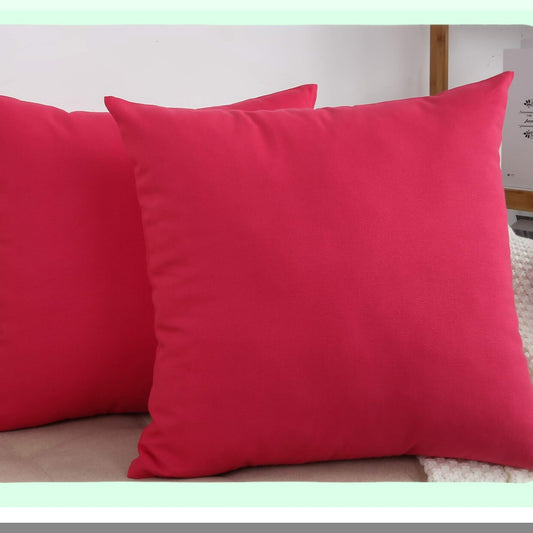 Canvas Cotton Throw Pillow Covers - Set of 2 Decorative Cushion Covers in Watermelon Red, 20"x20", 45 Color Options, Solid Design