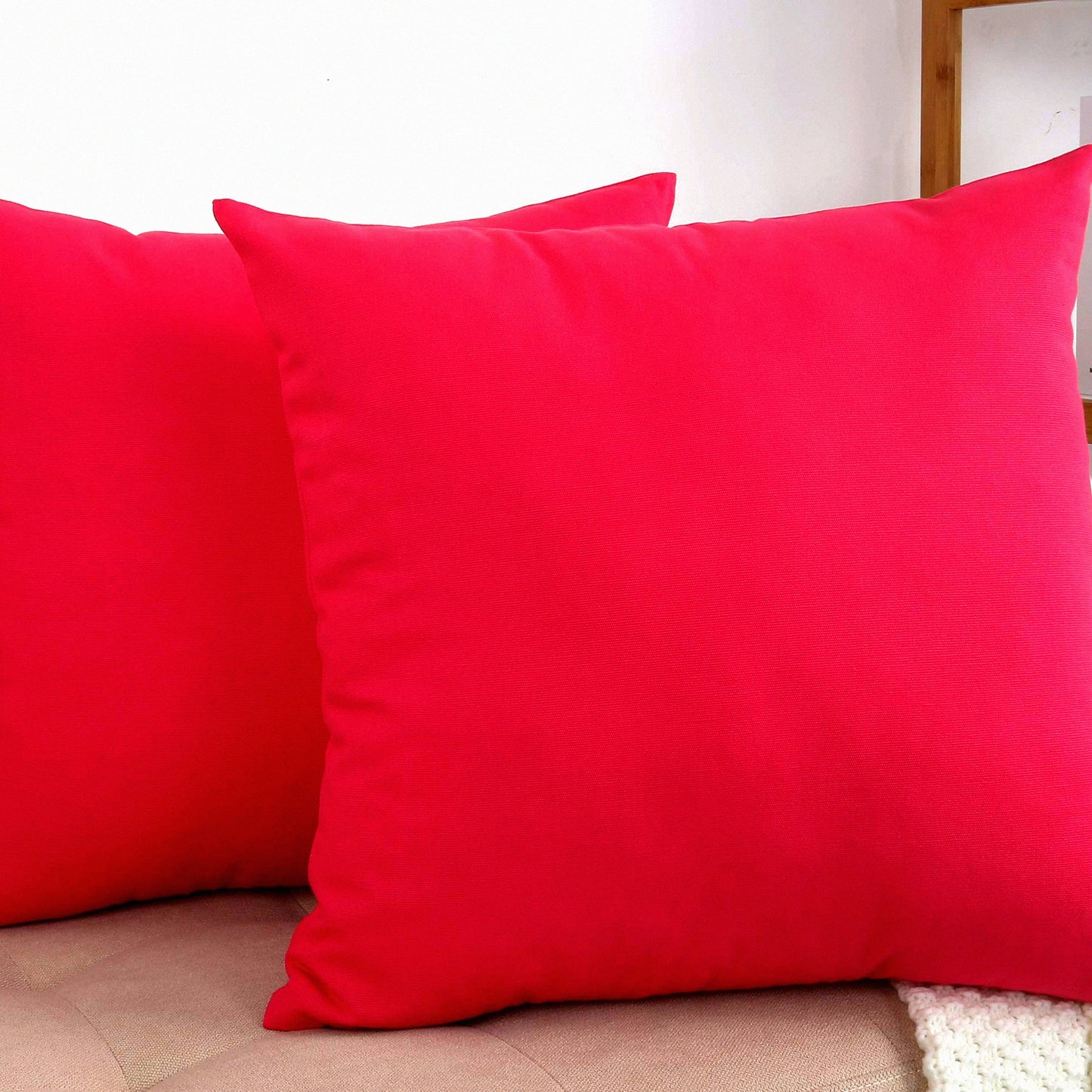 Canvas Cotton Throw Pillow Covers - Set of 2 Decorative Cushion Covers in Watermelon Red, 20"x20", 45 Color Options, Solid Design