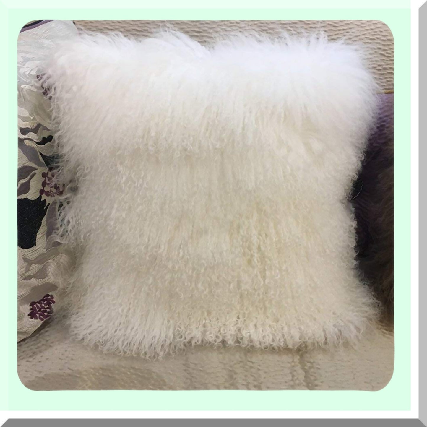 Luxurious White Mongolian Lamb Plush Pillow Cover - Soft Curly Sheep Cushion Case for Home Decor - Square Throw Protector - 16 X 16 Inch Wool Pillow Cover