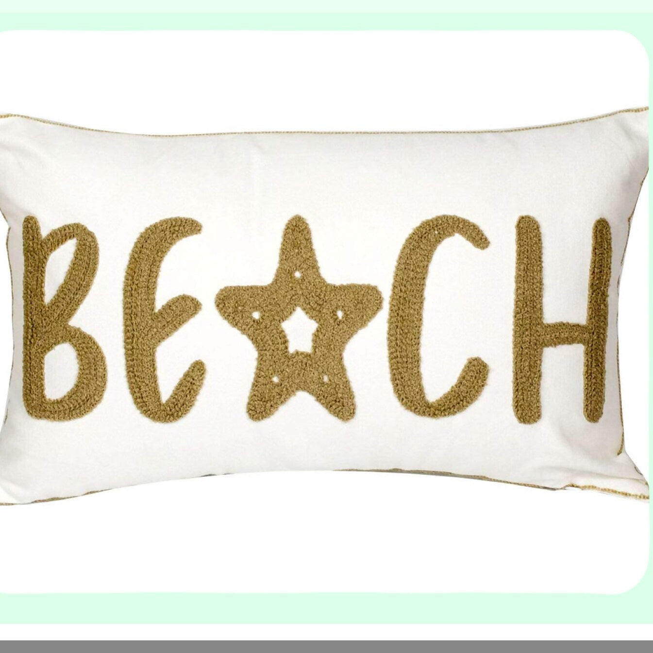 Nautical Waves Embroidered Beach Pillow Cover - Coastal Decorative Canvas Cushion for 12x20 Inch Wheat Beach Theme - Ocean Style Throw Pillow Case