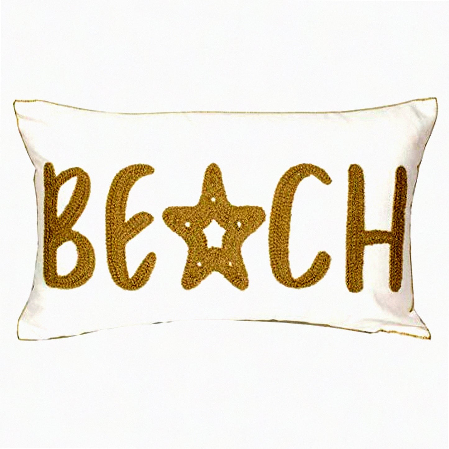 Nautical Waves Embroidered Beach Pillow Cover - Coastal Decorative Canvas Cushion for 12x20 Inch Wheat Beach Theme - Ocean Style Throw Pillow Case