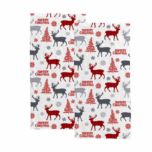 Deer Snowflakes Hand Towels Set 2 Pack 30x15 inches