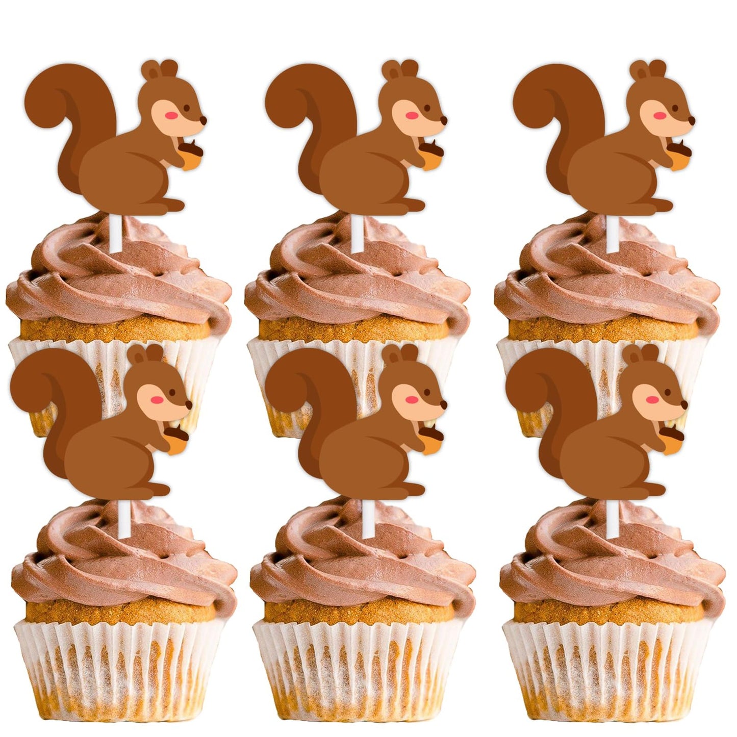 Glittery Squirrel Cupcake Toppers - Set of 18 | Baby Shower & Birthday Party Decorations | Brown Theme Supplies for Boys & Girls
