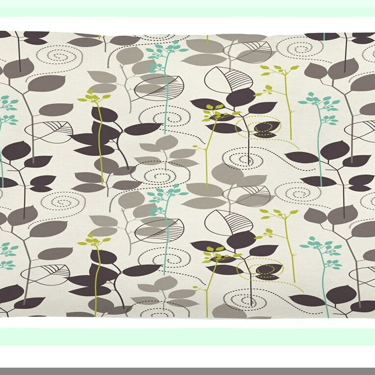 Autumn Beauty Floral Leaf Branches Cushion Cover - Doodle Leaves Decorative Pillow Case - Earthen Toned Rectangle Accent Pillow - 36" X 16" - Coconut