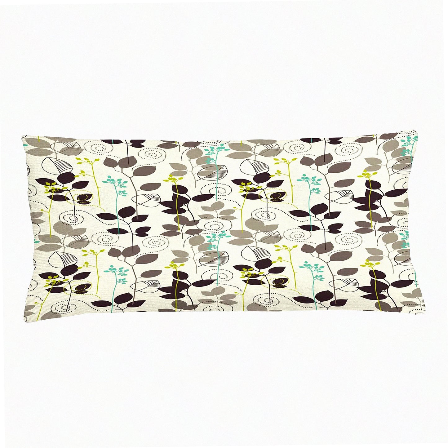 Autumn Beauty Floral Leaf Branches Cushion Cover - Doodle Leaves Decorative Pillow Case - Earthen Toned Rectangle Accent Pillow - 36" X 16" - Coconut