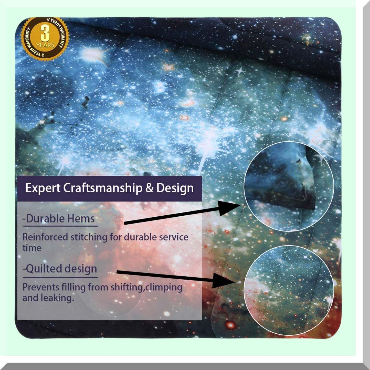 Galaxy Dream 3-Piece Comforter Set - 3D Outer Space Theme, All-Season Down Alternative Quilted Duvet - Reversible Design with 1 Comforter, 2 Pillow Shams (Blue)