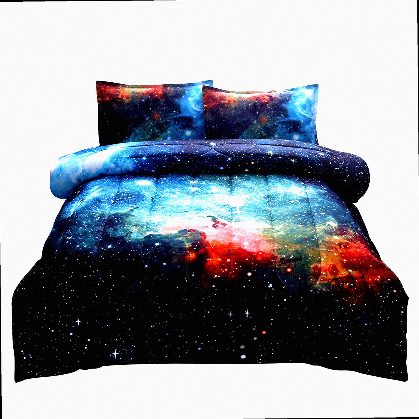 Galaxy Dream 3-Piece Comforter Set - 3D Outer Space Theme, All-Season Down Alternative Quilted Duvet - Reversible Design with 1 Comforter, 2 Pillow Shams (Blue)