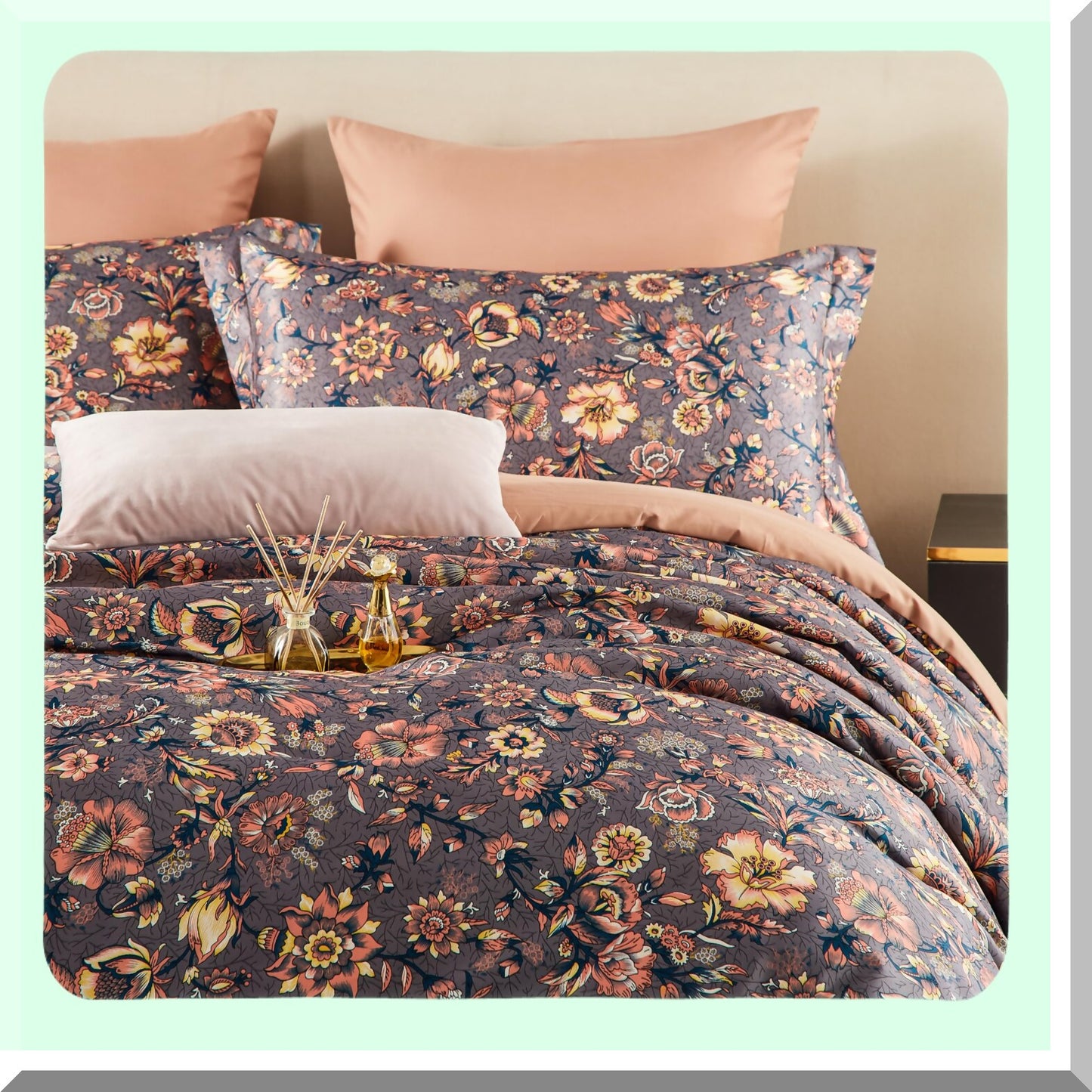 Vintage Floral Bliss 7-Piece Queen Comforter Set - Soft & Lightweight Bedding for All Seasons - Brown Floral Bed in a Bag Queen Size