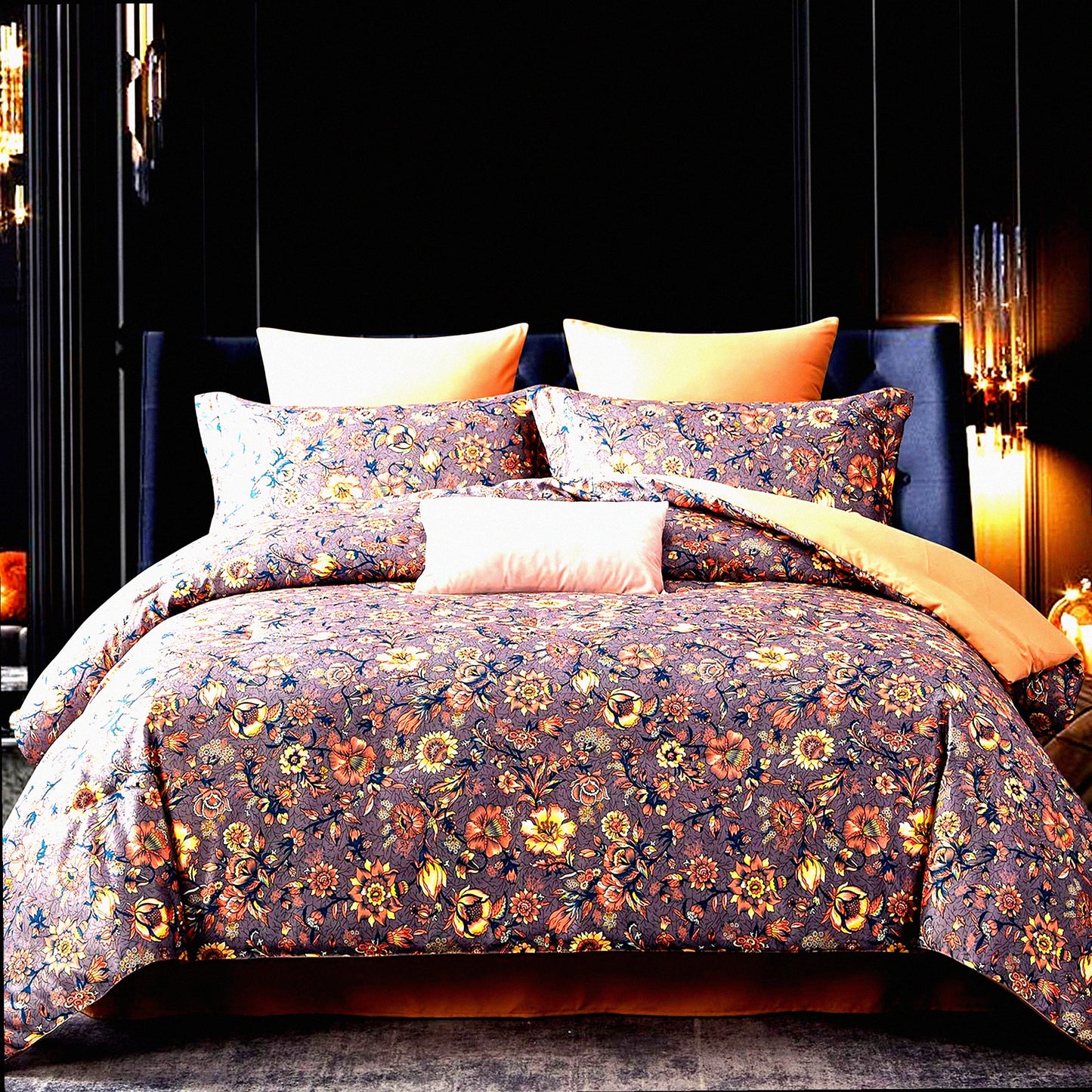 Vintage Floral Bliss 7-Piece Queen Comforter Set - Soft & Lightweight Bedding for All Seasons - Brown Floral Bed in a Bag Queen Size