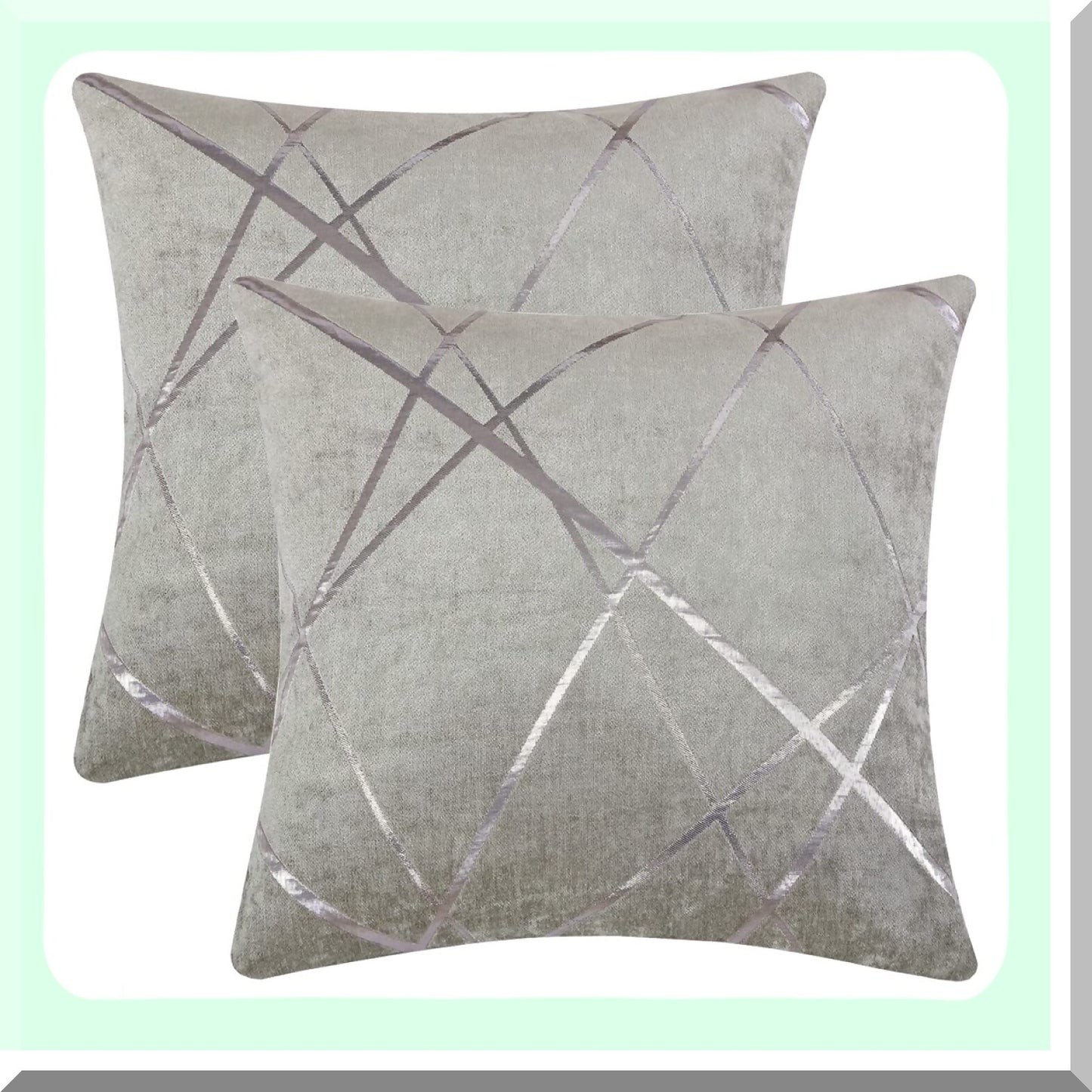 Luxury Silver Stripe Chenille Cushion Covers - Set of 2, Decorative Grey Throw Pillow Covers for Sofa, Thick Square Pillows 20x20 - Silver Grey
