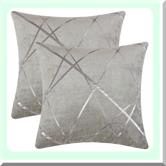 Luxury Silver Stripe Chenille Cushion Covers - Set of 2, Decorative Grey Throw Pillow Covers for Sofa, Thick Square Pillows 20x20 - Silver Grey