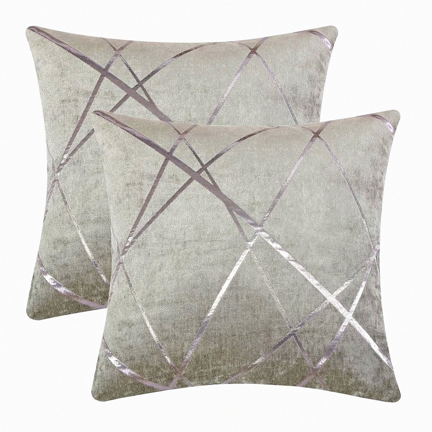 Luxury Silver Stripe Chenille Cushion Covers - Set of 2, Decorative Grey Throw Pillow Covers for Sofa, Thick Square Pillows 20x20 - Silver Grey