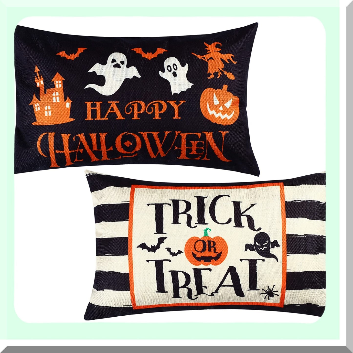 Spooky Treats Pillowcase Set - 20 x 12 Inch Happy Ghost Cushion Covers for Bed Sofa Home Decor - Trick or Treat Rectangular Throw Pillow Covers