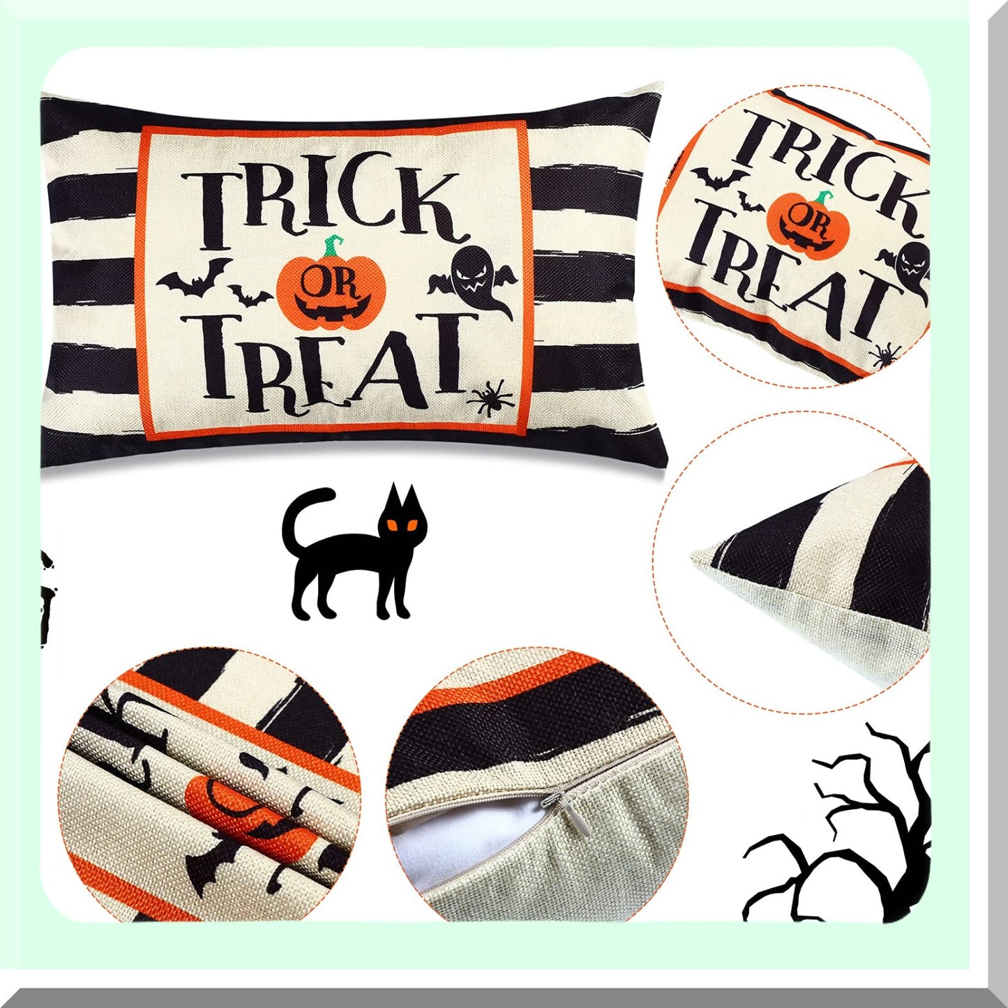 Spooky Treats Pillowcase Set - 20 x 12 Inch Happy Ghost Cushion Covers for Bed Sofa Home Decor - Trick or Treat Rectangular Throw Pillow Covers
