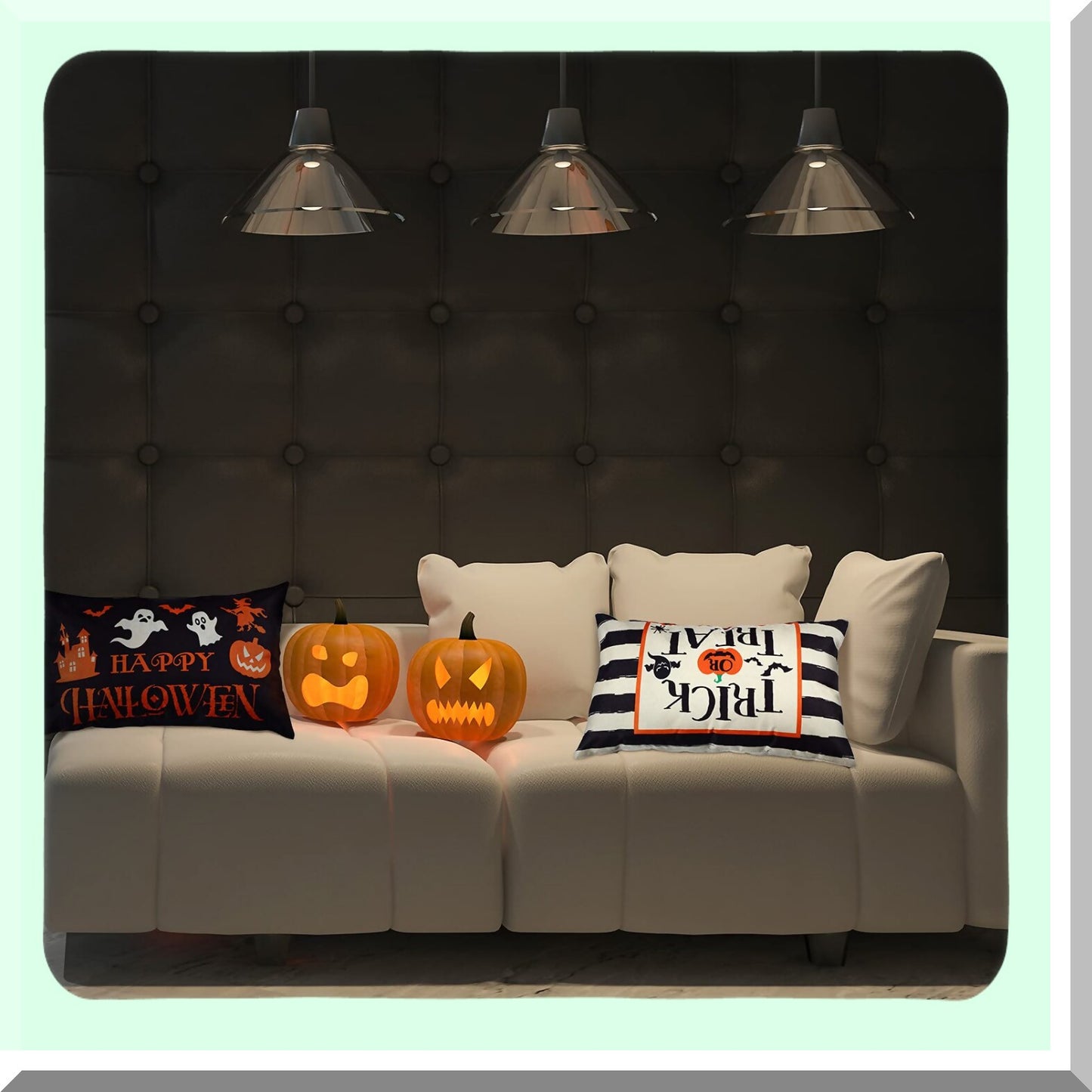 Spooky Treats Pillowcase Set - 20 x 12 Inch Happy Ghost Cushion Covers for Bed Sofa Home Decor - Trick or Treat Rectangular Throw Pillow Covers