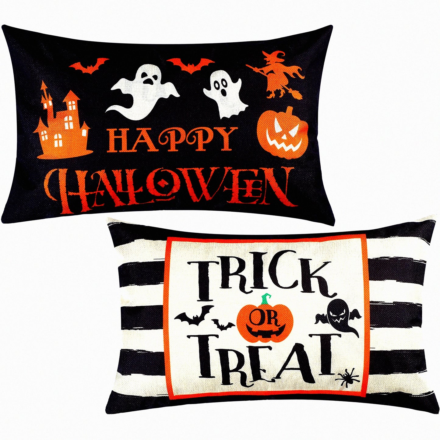 Spooky Treats Pillowcase Set - 20 x 12 Inch Happy Ghost Cushion Covers for Bed Sofa Home Decor - Trick or Treat Rectangular Throw Pillow Covers
