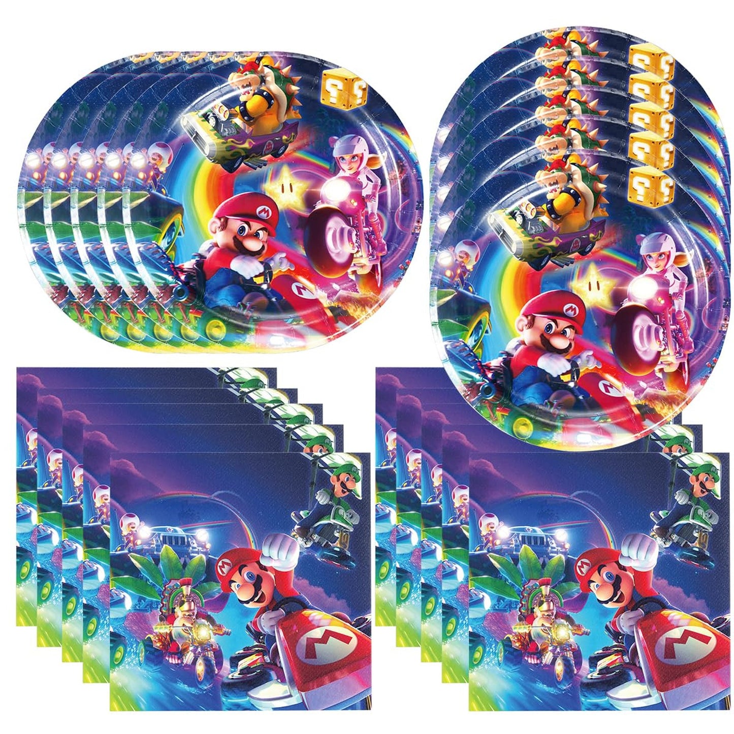 Mario Move Party Pack - Complete set of 40 party supplies including plates and napkins for a fun and festive Mario Move themed birthday celebration!