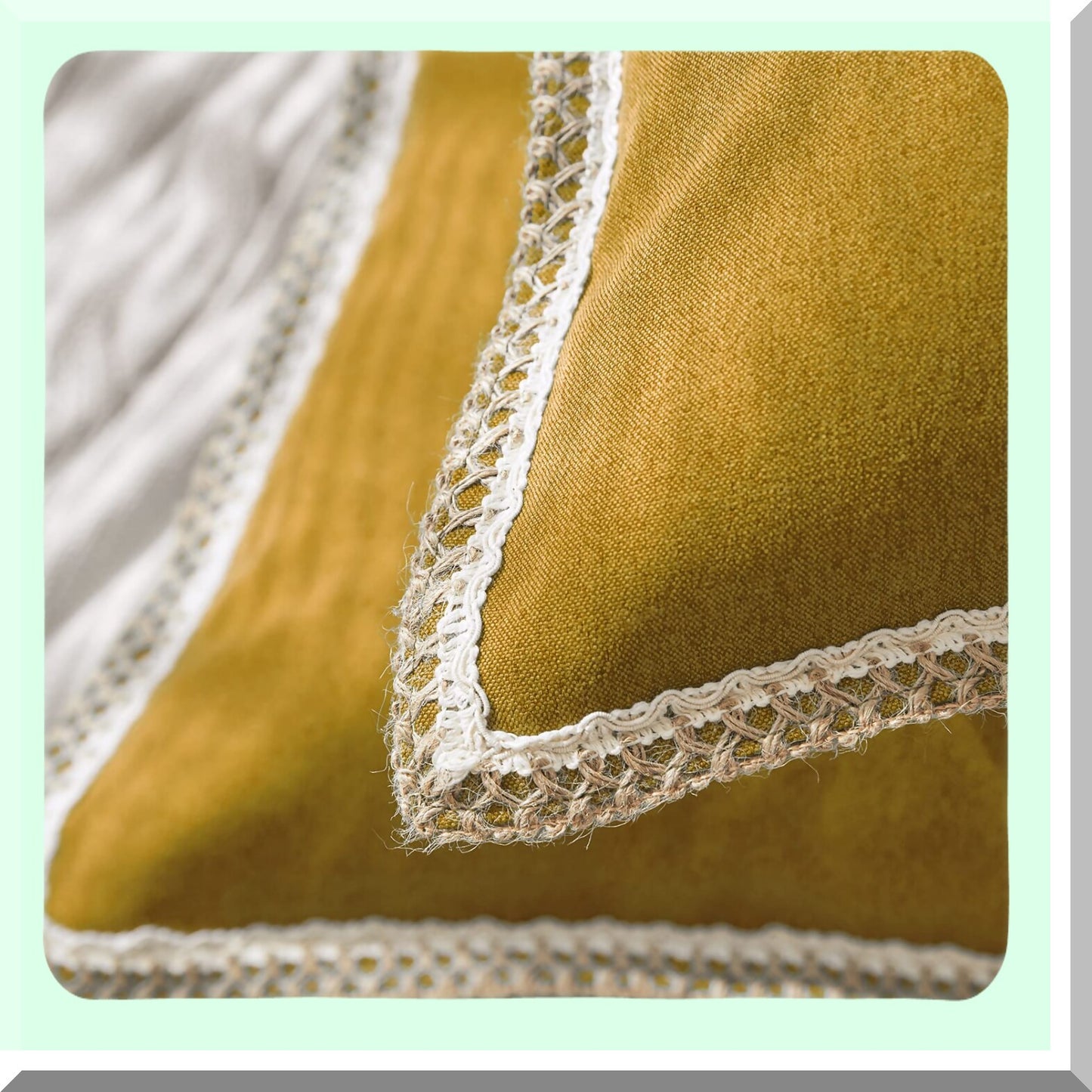 Gold Linen Farmhouse Pillow Covers - Set of 2 | Burlap Trimmed Cushion Covers 12x20 | Tailored Edges for Couch, Sofa, Chair, Living Room Decor