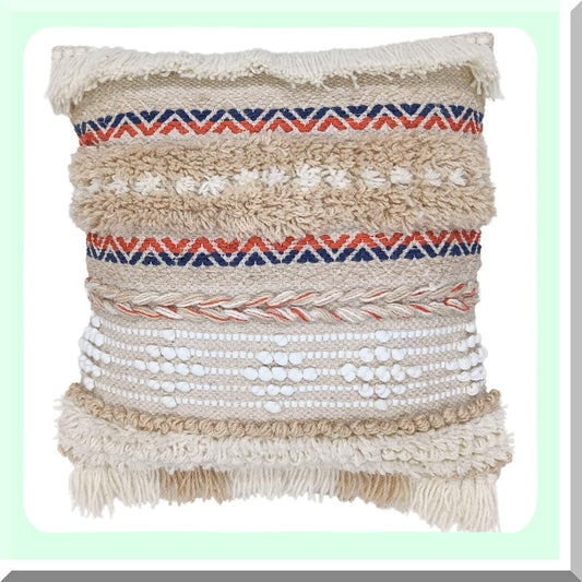 Farmhouse Boho Tufted Wool Cotton Cushion Covers - Soft Textured Square Pillow Cases - Durable Sofa Couch Bed Decor - 14" Square