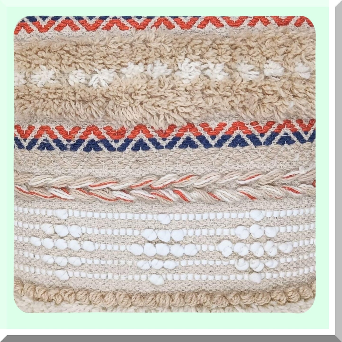 Farmhouse Boho Tufted Wool Cotton Cushion Covers - Soft Textured Square Pillow Cases - Durable Sofa Couch Bed Decor - 14" Square