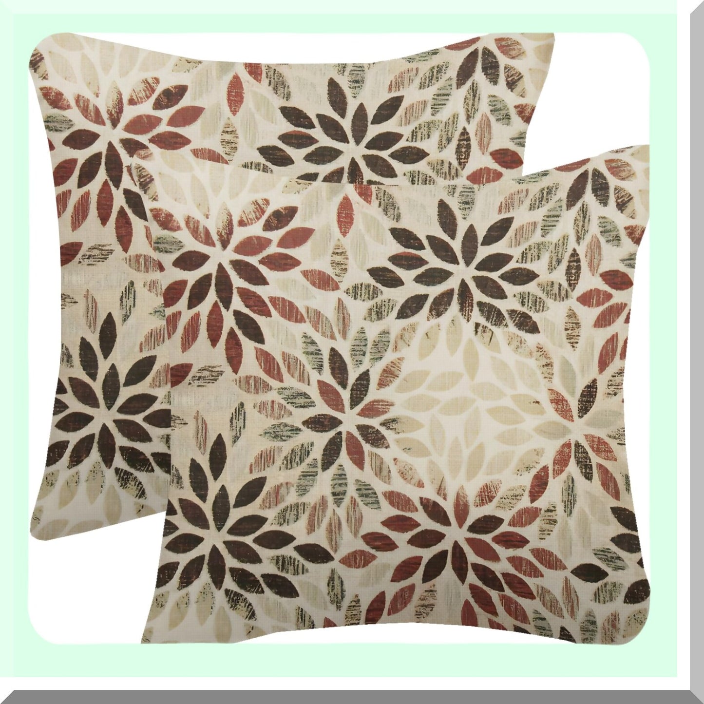 Rust Geometric Dahlia Pillow Covers - Set of 2 Farmhouse Linen Cushion Cases 20x20 Inch - Outdoor Decorative Throw Pillows for Sofa & Bedroom