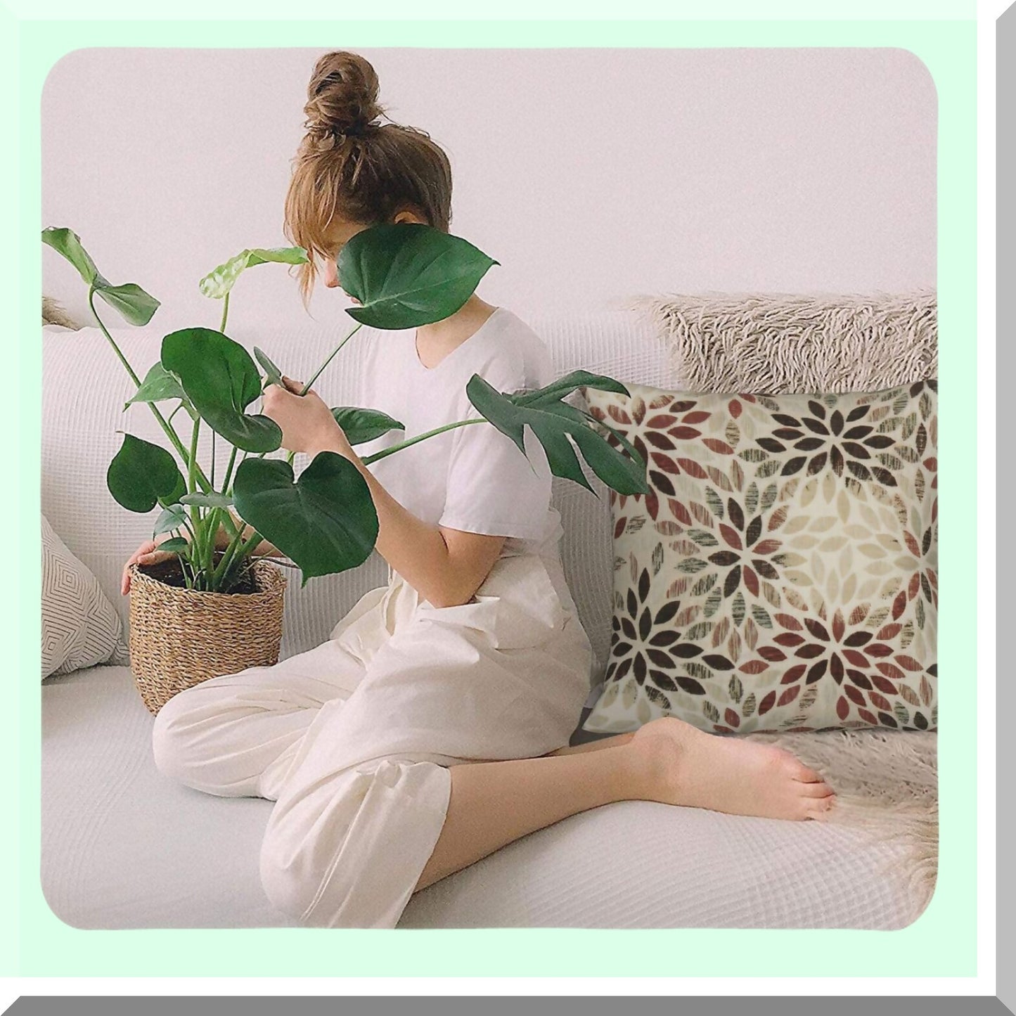 Rust Geometric Dahlia Pillow Covers - Set of 2 Farmhouse Linen Cushion Cases 20x20 Inch - Outdoor Decorative Throw Pillows for Sofa & Bedroom