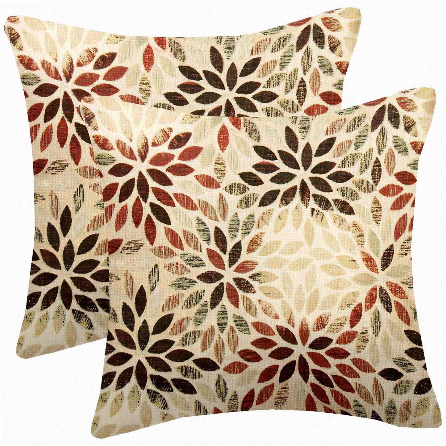 Rust Geometric Dahlia Pillow Covers - Set of 2 Farmhouse Linen Cushion Cases 20x20 Inch - Outdoor Decorative Throw Pillows for Sofa & Bedroom