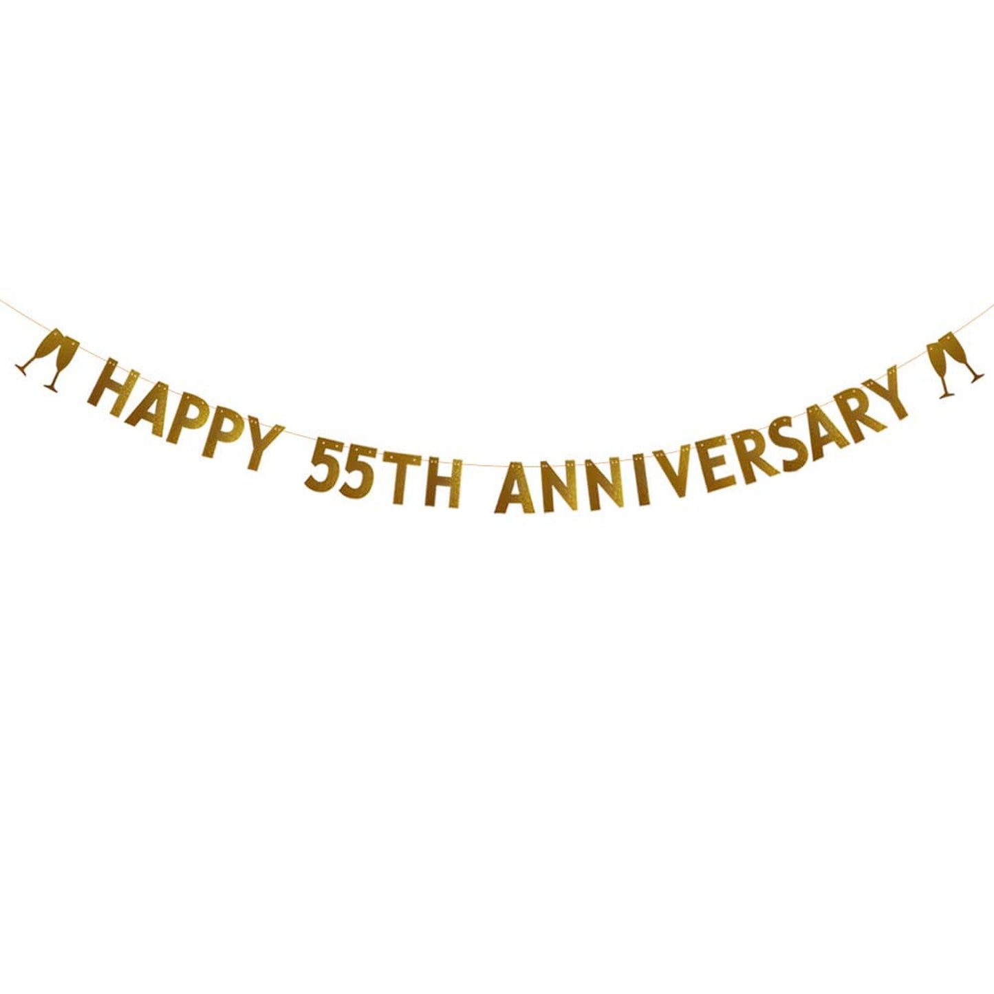 Golden Glitz 55th Anniversary Banner - Glittery Party Decorations with Pre-strung Paper Garlands and Letters for a Happy Celebration