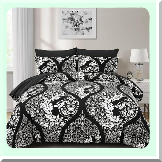Bohemian Black Damask Queen Comforter Set - 7 Piece Lightweight Microfiber Bedding for All Seasons - Soft & Cozy 90"x90"