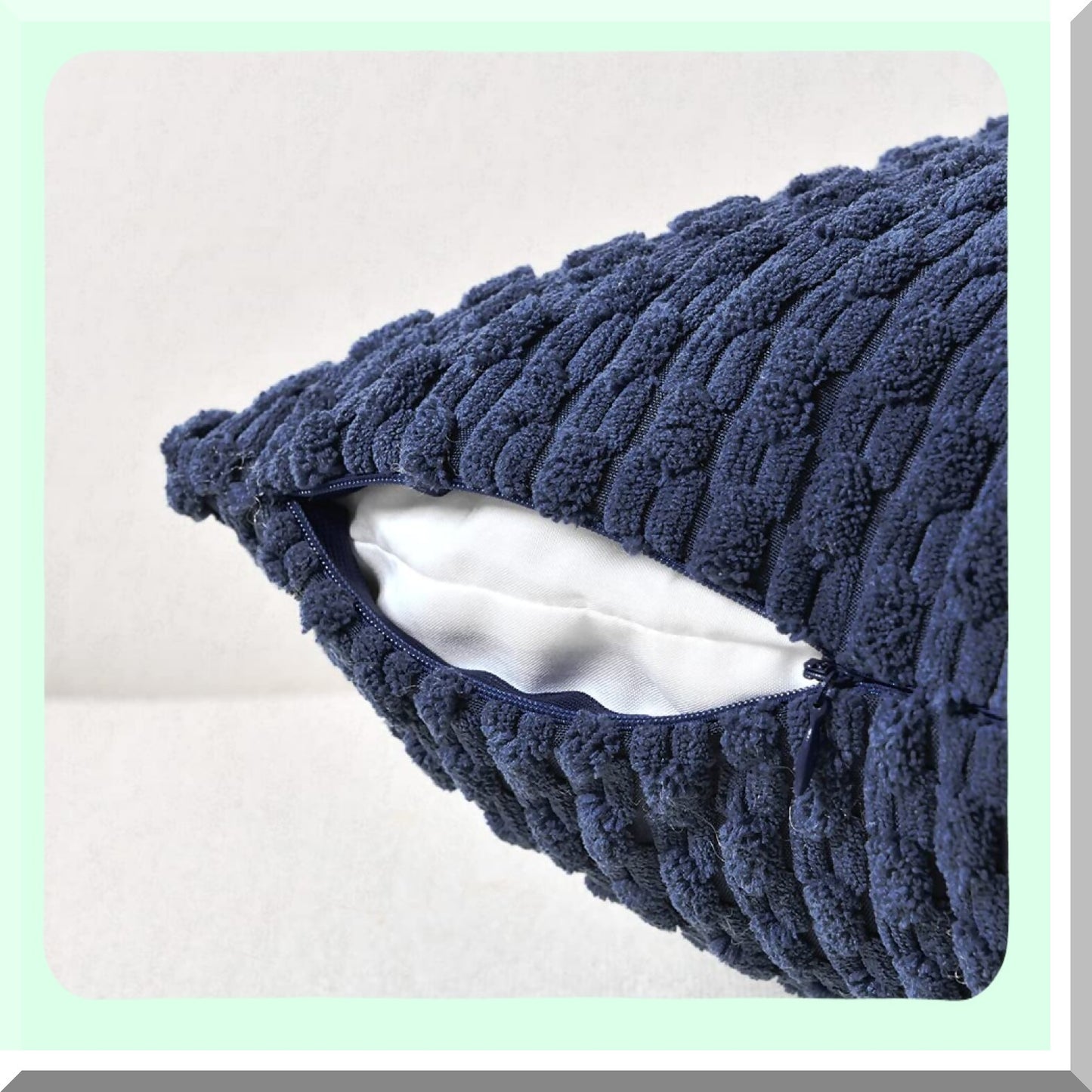 Navy Blue Boho Plush Pillow Covers - Set of 2 | Modern Farmhouse Decorative Cushion Cases for Couch, Bed, Sofa | Soft Corduroy 18x18 Inch 45x45 CM