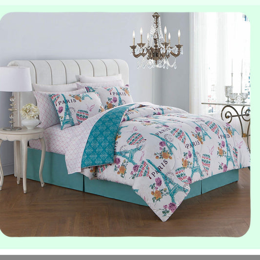 Orchid Bliss Queen Comforter Set - Luxurious 8-Piece Bedding Bundle for Ultimate Comfort and Style in Your Bedroom.