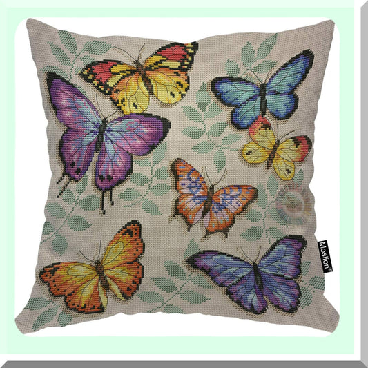Colorful Nature Butterfly Pillow Cover - 18x18 Inch Cute Animal Leaves Square Cushion Case for Home & Car Decor - Cotton Linen Decorative Pillow