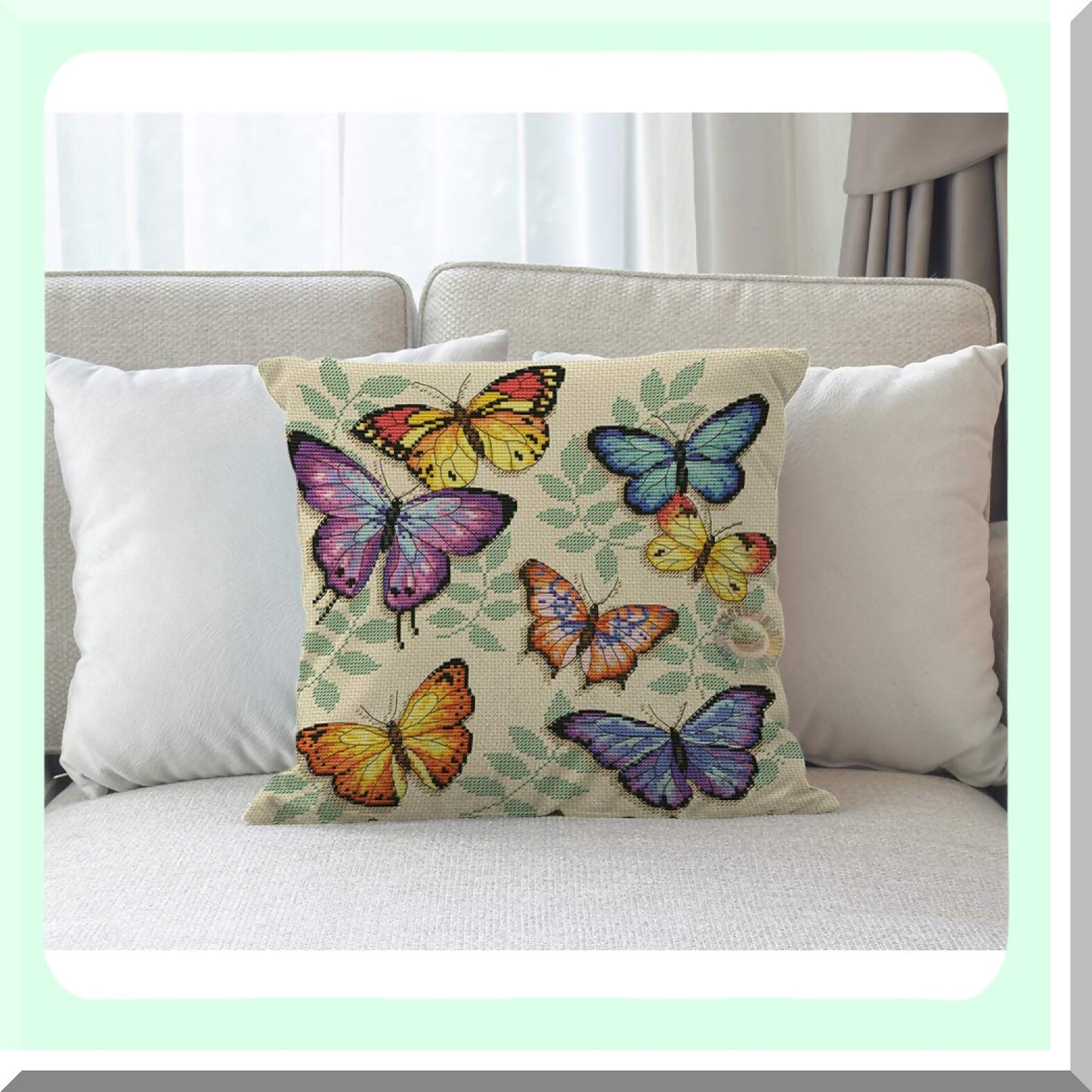 Colorful Nature Butterfly Pillow Cover - 18x18 Inch Cute Animal Leaves Square Cushion Case for Home & Car Decor - Cotton Linen Decorative Pillow